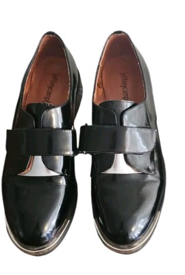 Jeffrey Campbell Patent Leather Shoes Womens 6.5 Calvert Loafers Silver Metal