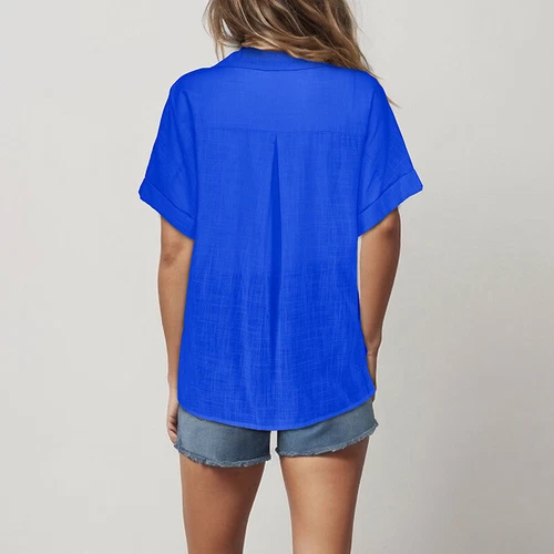 Women Tops Lapel Neck Shirts Ladies Casual Short Sleeve Business Elegant Blouse - Picture 43 of 44