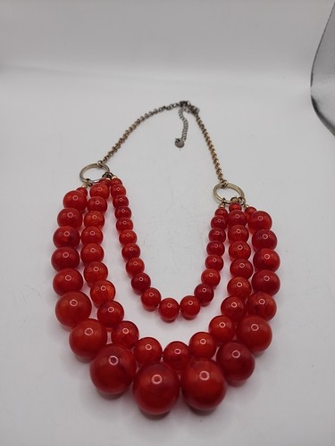 Triple Strand Beaded Necklace 16" + 3.5" Extension CLAIRE'S Red Acrylic - Picture 6 of 10