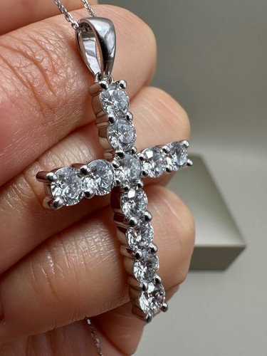 9ct White Gold 3.42ct Lab-Grown Diamonds Cross With Chain LGSL2 - Picture 10 of 16