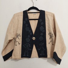 Cotton Jacket Ecru Primitive Pockets Tribal Kokopelli Aztec Art To Wear Size L