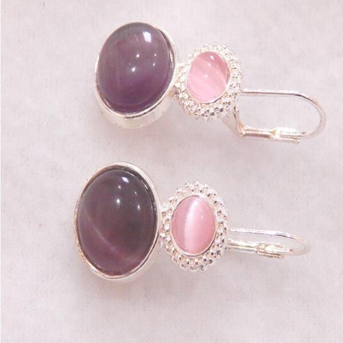 6MM LT. GRN. & 12MM DRK GRN- 6MM PINK & 12MM PURPLE, CABOCHON EARRINGS - Picture 4 of 11