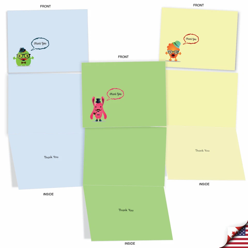 Paquete de 10 tarjetas de notas de agradecimiento con sobres - monstruos hipster Foto 4 de 4