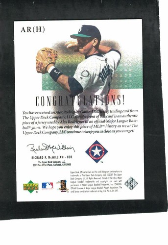 ALEX RODRIGUEZ MARINERS SLUGGER 2001 SP GAME USED AUTHENTIC FABRIC WHITE JERSEY - Bild 2 von 2
