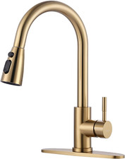 Luxurious Brushed Gold Kitchen Faucet with Sprayer - High Arc Single Handle