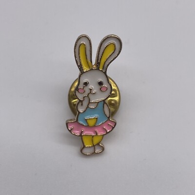 Vintage Gold Tone Enamel Easter Bunny Rabbit Pin