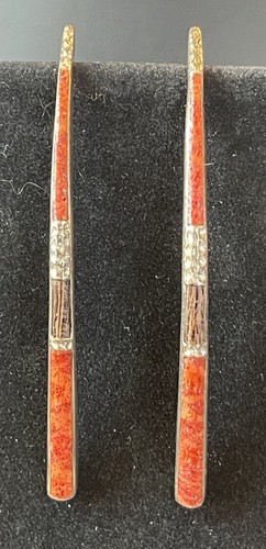 Silpada Sterling Coral Wood Inlay Threader Wire Earrings RETIRED! - Picture 1 of 4