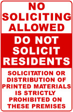 No Soliciting Allowed Do Not Solicit Residents Sign. Size Options