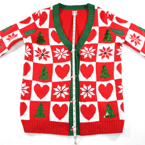 MAGLIONE BRUTTO NATALE donna med 8-10 cardigan rosso bianco verde paillettes glitter - Foto 15 di 18