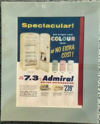 Original Vintage 1956 Passepartout Kühlschrank Werbung Admiral Deluxe Kühlschrank