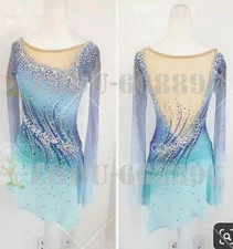 Ice Figure Skating Dress Gymnastics custome Dress Competition blue dyeing