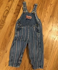Vtg OSH KOSH B’Gosh Denim Striped Racing Overalls 24 Month Vestbak