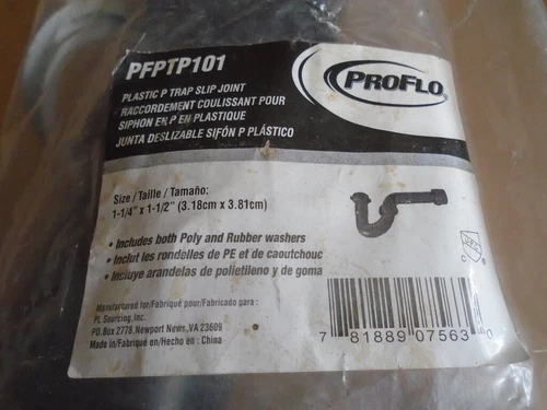 ProFlo Plastic P-Trap Slip-Joint Black 1-1/4" by 1/2" (PFPTP101) NIB!!! - Picture 1 of 6