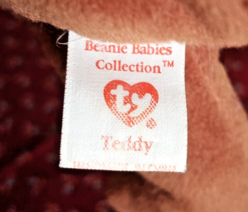 Vintage Ty Beanie Babies 1993 Teddy Bear w/PVC Pellets Cranberry Ribbon - Picture 9 of 10