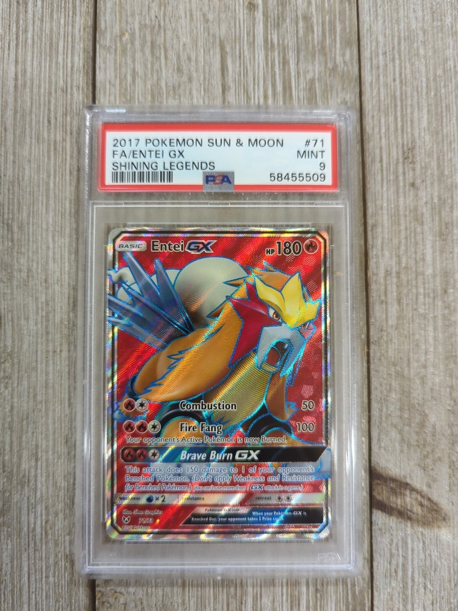 PSA 9 2017 Pokemon Sun & Moon Entei GX Shining Legends Graded #71
