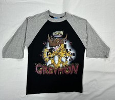 Vintage YOUTH M 10-12 Digimon 1/2 Sleeve Shirt GREYMON Graphic 90s RARE Toei