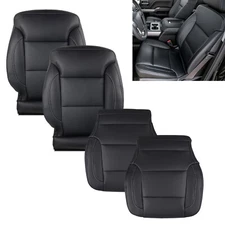 FIT 15-19 SILVERADO 1500 2500 DRIVER PASSENGER BOTTOM TOP LEATHER SEAT COVER BLK