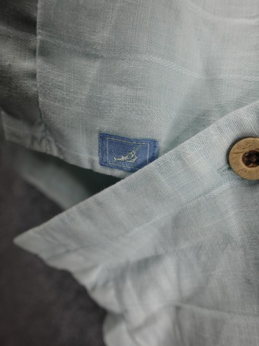 Tommy Bahama Mens Sz L 100% Linen Short Sleeve Blue Button Up Shirt Beach Cruise - Picture 11 of 13