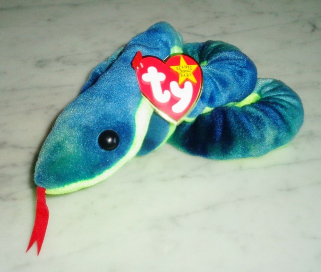 Ty Beanie Babies 1997 Hissy The Snake w Neon Green Belly stamp 411 eBay