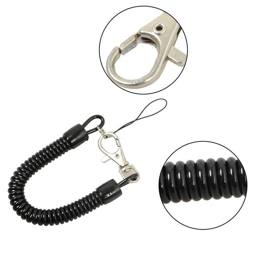 Black Metal Key Chain Retractable Clip Rings Stretchy Coil Keyring Spring NICE - Picture 12 of 12