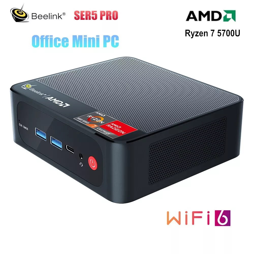 Beelink SER5 Pro Ryzen 7 5700U Mini PC Windows 11 16G 500G WiFi6 4K HD  Computer