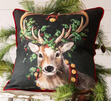 NEW FARMHOUSE CHRISTMAS REINDEER PILLOW CLASSIC Cotton Square 18" VELVET BACK