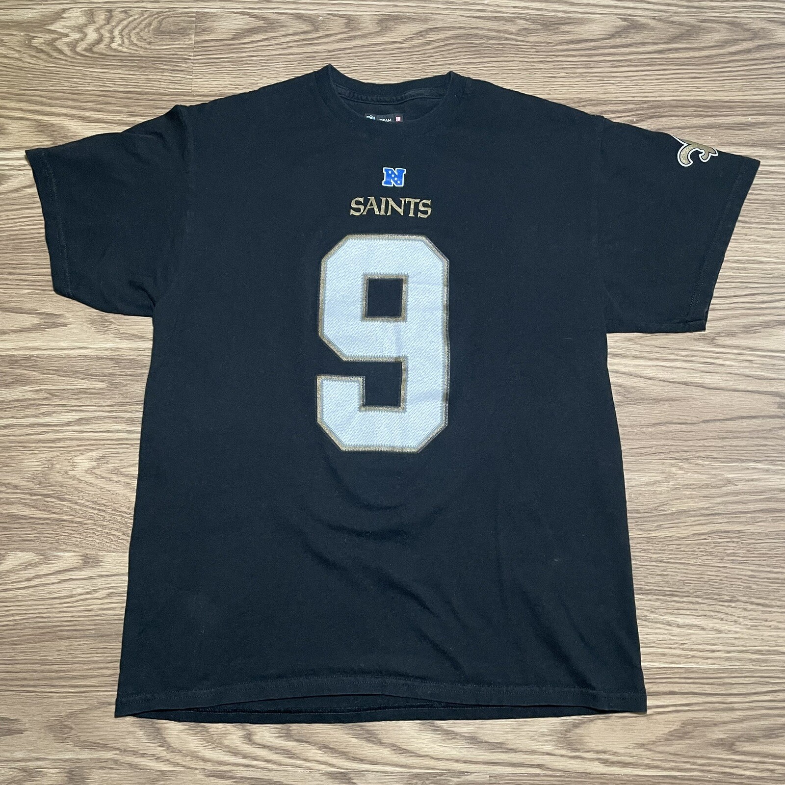 Drew Brees #9 Black Saints Jersey T-Shirt Size L NFC NFL