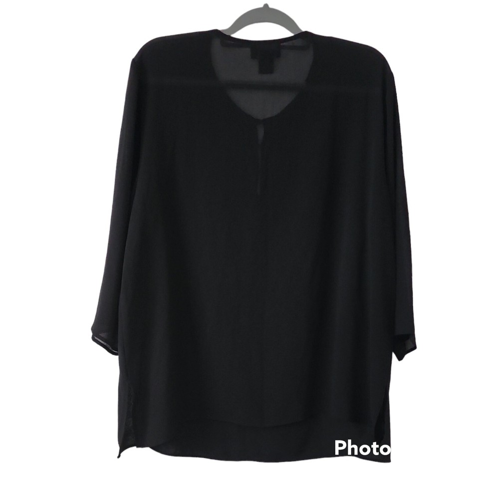a-k-c-women-s-top-size-xl-black-3-4-sleeves-sheer-fabric-dressy-blouse