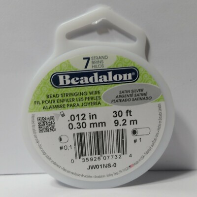Beadalon Bead Stringing Wire Satin Silver 7 Strand 30 Feet 0.30mm One Roll 
