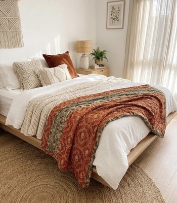 100% Baumwolle Wende Vintage Indisch Kantha Sari Quilt Decke Überwurf Handarbeit 