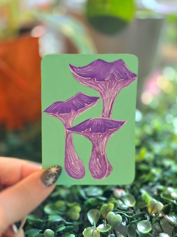 ACEO Original Whimsical Mushroom Acrylic Painting 3/13 Signed by Ziggy Sands