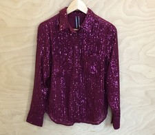 Antropology Sequins Button Down Dress Shirt Womens Sz S Burgundy  Chest Pockets