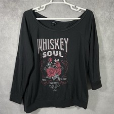 Torrid Sweatshirt Whiskey Soul Graphic Off The Shoulder Womens 2X Gray.