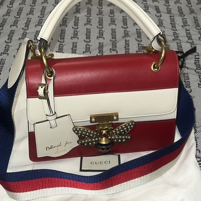 Gucci Colorblock Top Handle Bag Bee Pearl Accent Detachable Strap Gold Hardware