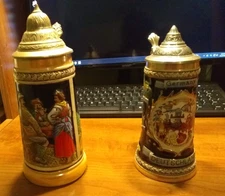lot of 2 VINTAGE GERMAN BEER STEIN ceramic collectible mug w/ lid Germany