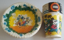 Walt Disney CROSS paper party cups & bowls, 1970s. Mickey, Donald, Pluto & Goofy