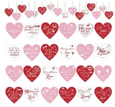 48 Pcs Valentine  s Day Wooden Heart Ornaments for Weddings and Parties
