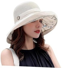 Summer Mesh Sun Hats for Women UV Protection Wide Brim Packable One Size Beige