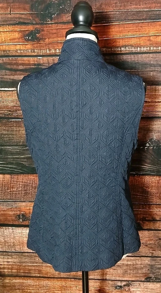 Chaleco Ellen Tracy Talla M Acolchado Azul Marino Cremallera Completa Forrado Dorado Bolsillos con Cremallera  Foto 4 de 4