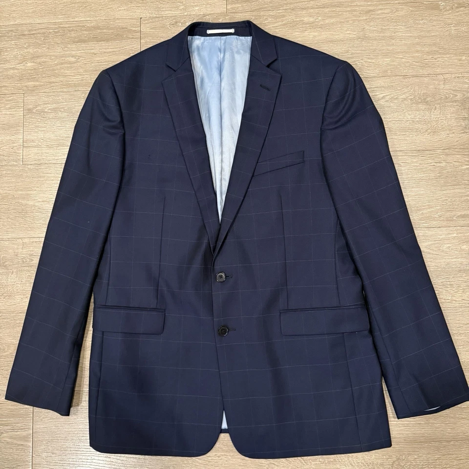 Casaco esportivo Charles Tyrwhitt blazer masculino 44L azul lã janela super 100 fino - Imagem 2 de 4