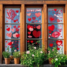 9 Sheets Valentine Window Clings Red Heart Stickers Valentines Day Decorations