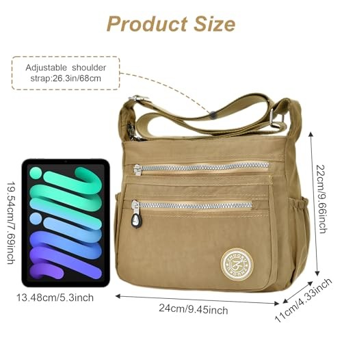  Women's Waterproof Nylon Casual Crossbody Shoulder Messenger Bag Travel Beige