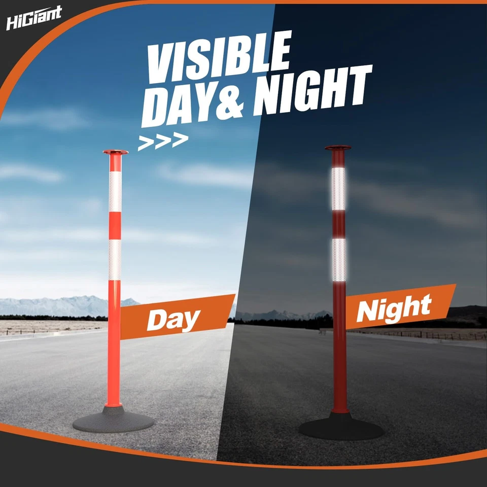 4 Pack 34 Inches Traffic Delineator Posts with Weighted Rubber Base, Portable... - Image 3 of 4