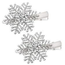 Snowflake Hair Clips Xmas Holiday Sparkly Rhinestone Hairpin Silver 