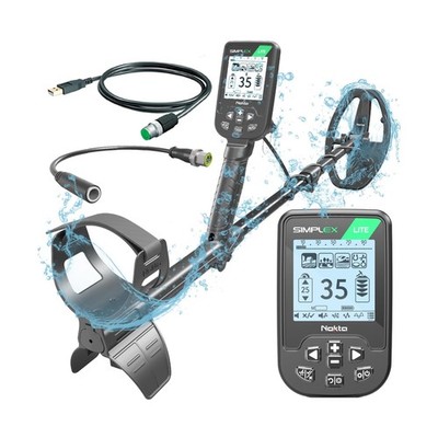 Nokta Simplex Lite Metal Detector with 9.5  Waterproof DD Search Coil, Vib