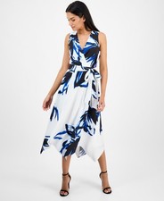 Anne Klein Women's Printed Sleeveless MIDI Fit & Flare Dress - Bright White