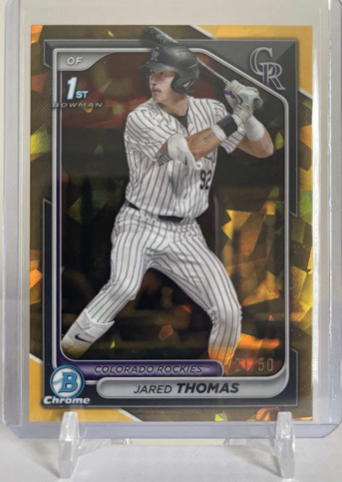 2024 1st Bowman Chrome Draft Sapphire Gold Refractor Jared Thomas /50 RC