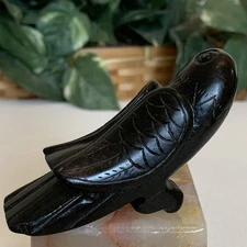 Black Marble Stone Carved Raven Crow Figurine Hand Carved Bird Animal Statue 3.6