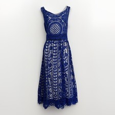 FINERY GORGEOUS BLUE OPEN LACE DRESS PARTY SUMMER HOLIDAY UK 10 P2P38” L45”