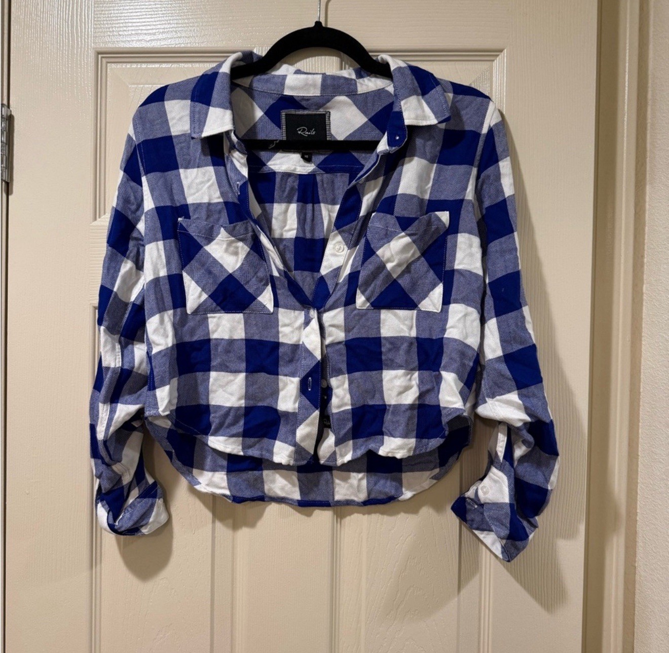 Rails Blue and White Plaid Crop Shirt Size XS